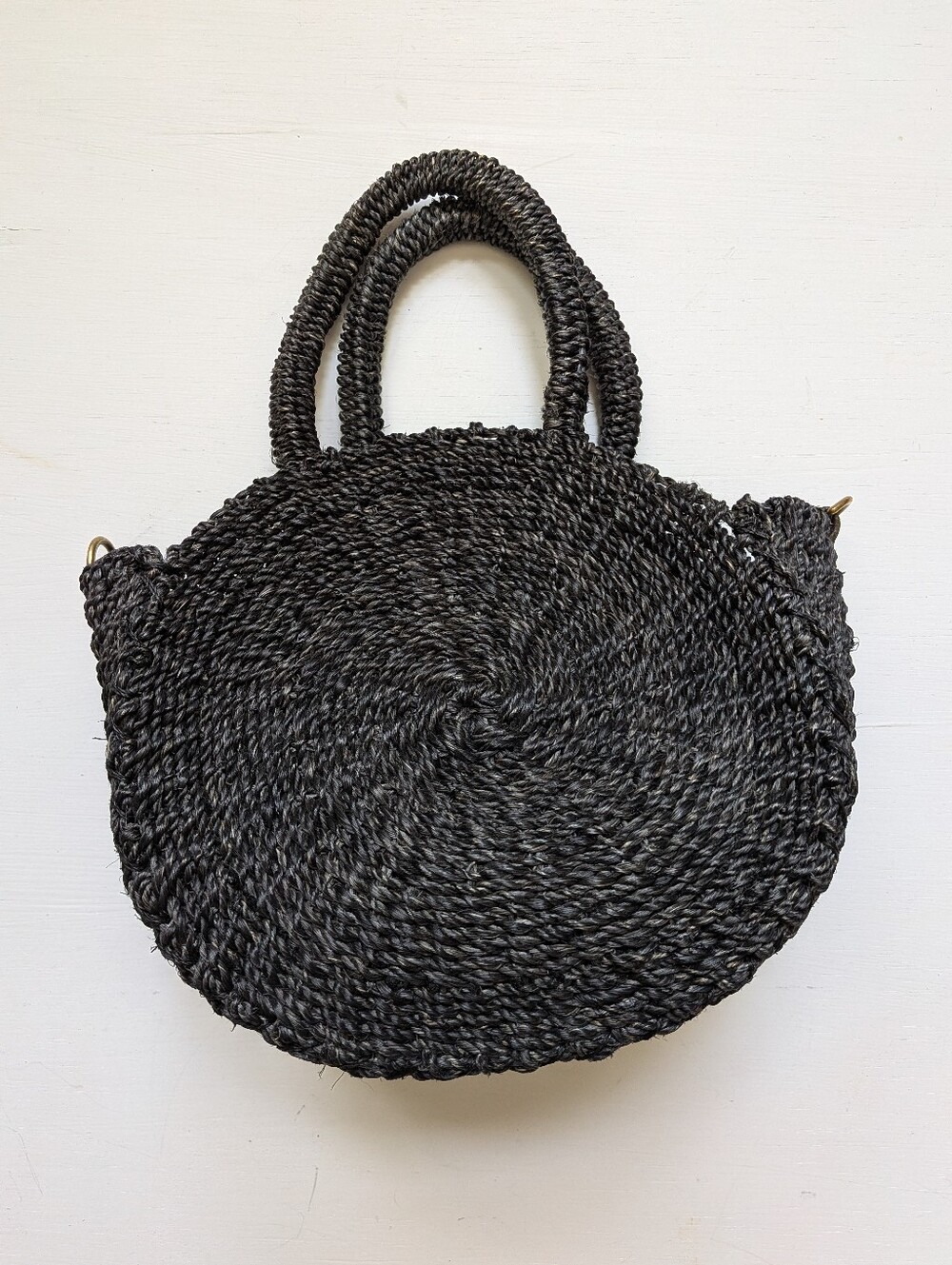 Clare V Black Woven Round Straw Top Handle Bag - NO STRAP